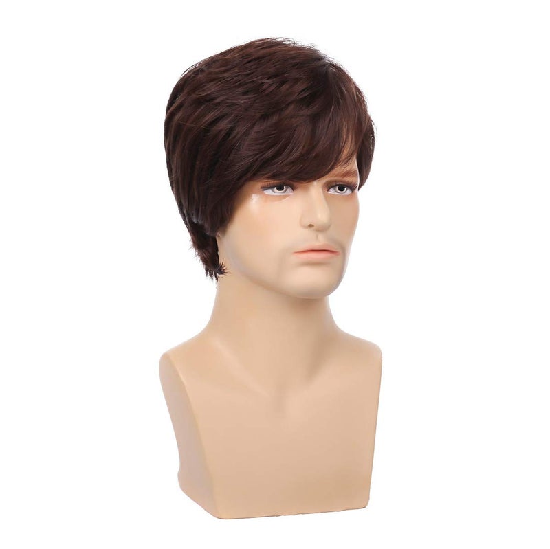 Swiking Men Brown Curly Layered Wig for Male Guy Short Fluffy Halloween Synthetic Cosplay Character Costume Hair Full Wigs - Image 4